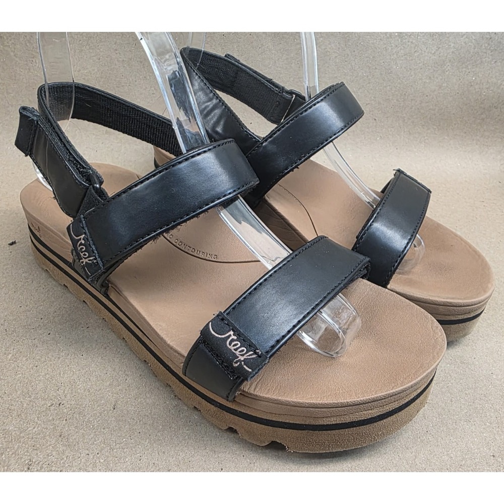 Reef (Sz 7) Water Women's Black Platform Sandals Adjustable Shoes